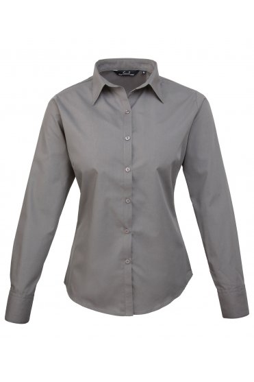 Premier Women's Long Sleeve Poplin Shirt, Dark Grey