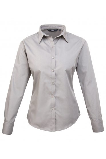 Premier Women's Long Sleeve Poplin Shirt, Light Grey