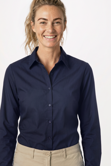 Premier Women's Long Sleeve Poplin Shirt, Navy