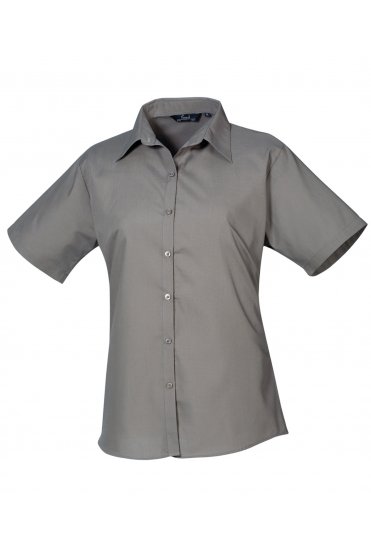 Premier Women's Short Sleeve Poplin Blouse, Dark Grey