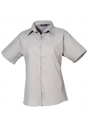 Premier Women's Short Sleeve Poplin Blouse, Light Grey
