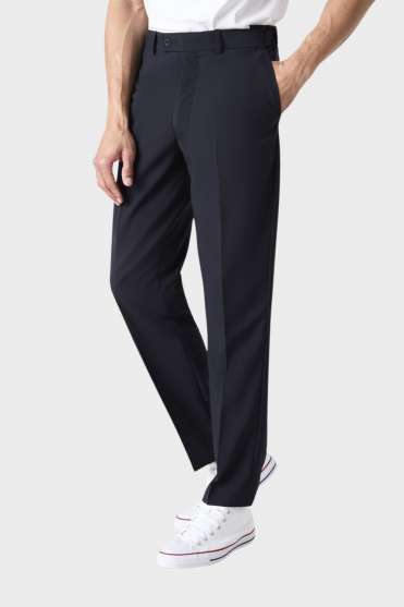Qualitas Men's Polywool Front Pleat Trousers, Fit, Unhemmed Length, Black