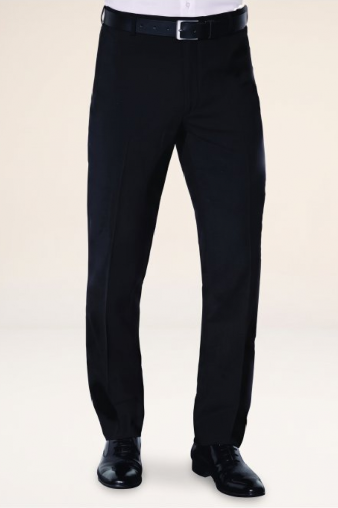 Qualitas Men's Unhemmed Flat Front Trouser, Black