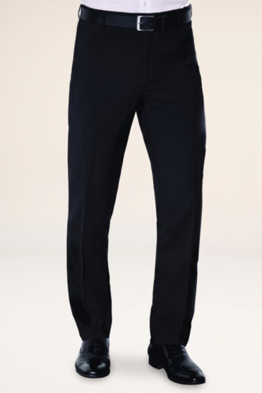 Qualitas Men's Unhemmed Flat Front Trouser, Black