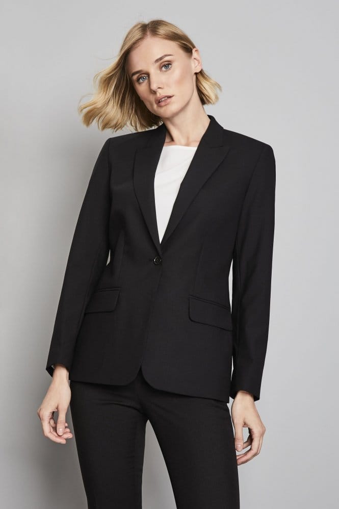 Qualitas Women's One Button Suit Jacket, Regular Fit, Black
