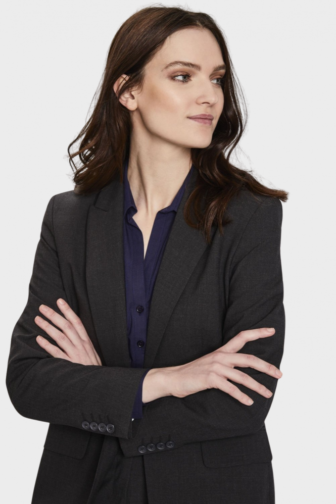Qualitas Women's One Button Suit Jacket, Regular Fit, Charcoal