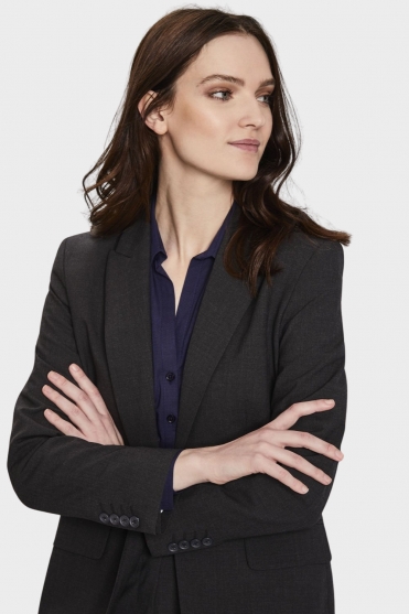 Qualitas Women's One Button Suit Jacket, Regular Fit, Charcoal