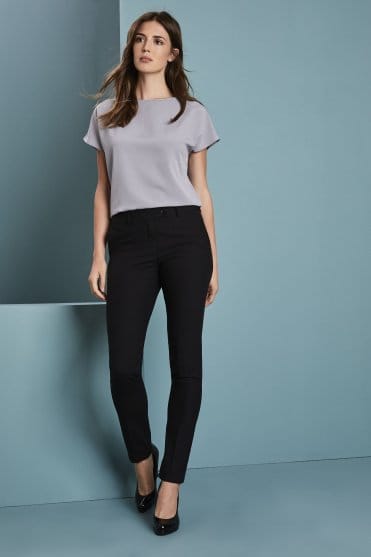 Qualitas Women's Polywool Trousers, Slim Fit, Unhemmed Length, Black