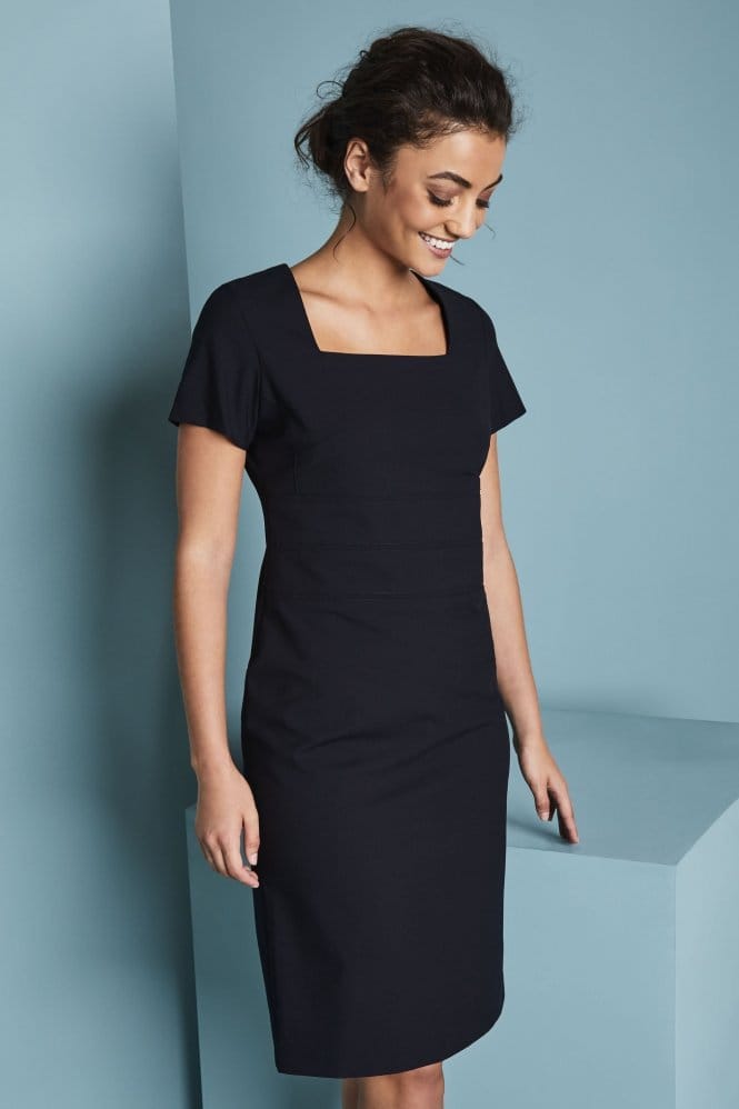 Qualitas Women's Square Neckline Dress, Regular Fit, Navy