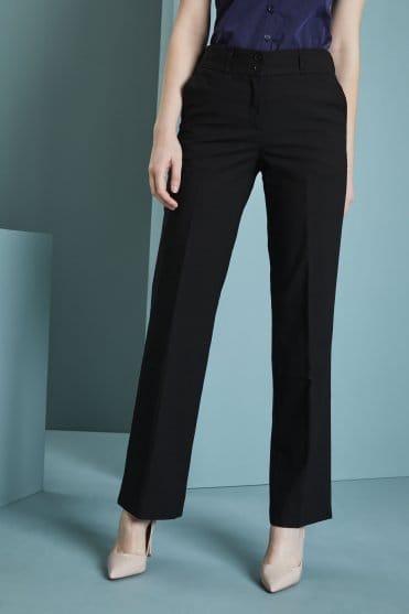 Qualitas Women's Straight Leg Trousers, Short Length, Unhemmed Fit, Black