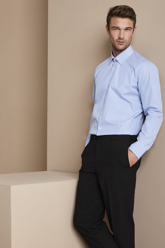 Simon Jersey Men's Business Stripe Shirt, Mid Blue/White Stripe