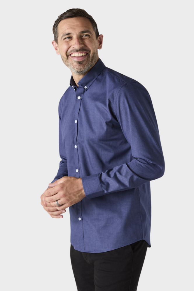 Simon Jersey Men's Denim-Look Shirt, Dark Blue