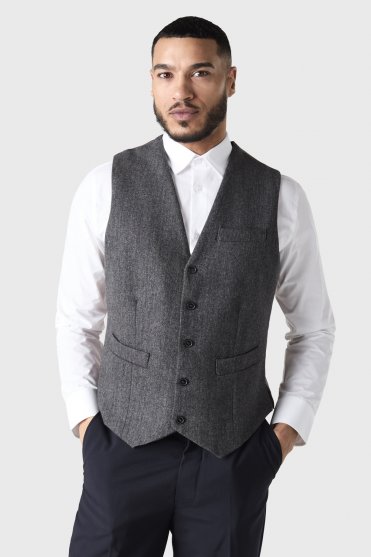 Simon Jersey Men's Herringbone Tweed Waistcoat, Grey