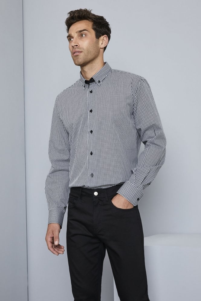 Simon Jersey Men's Long Sleeve Check Shirt, Black Check