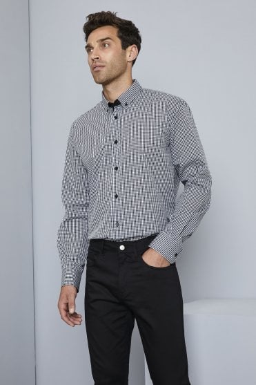 Simon Jersey Men's Long Sleeve Check Shirt, Black Check