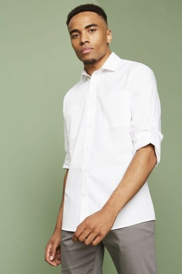 Simon Jersey Men's Long Sleeve Roll Up Shirt, White