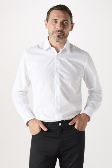 Simon Jersey Men's Long Sleeve Shirt, Regular Fit, White