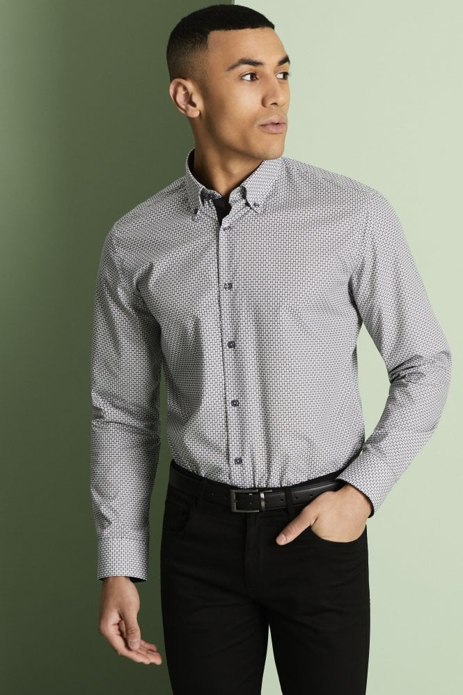 Simon Jersey Men's Patterned Shirt, Black & White