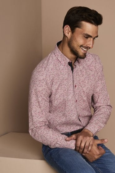 Simon Jersey Men's Patterned Shirt, Pink