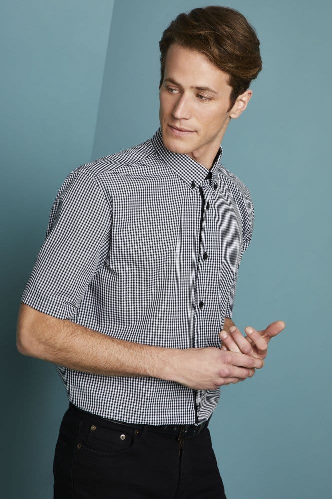 Simon Jersey Men's Short Sleeve Check Shirt, Black Check