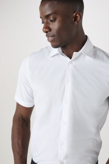 Simon Jersey Men's Short Sleeve Fitted Shirt, White