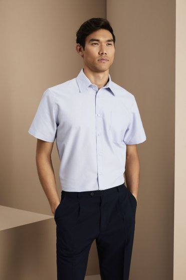 Simon Jersey Men's Short Sleeve Oxford Shirt, Blue