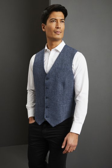 Simon Jersey Men's Washable Tweed Waistcoat, Navy