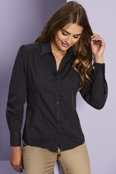Simon Jersey Women's Chambray Long Sleeve Modern Fit Shirt, Charcoal