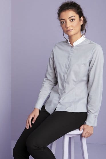 Simon Jersey Women's Grandad Collar Long Sleeve Shirt, Grey