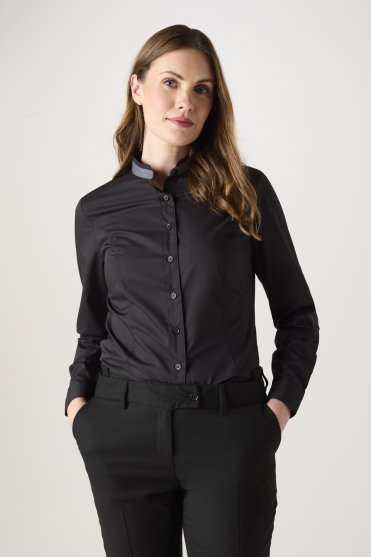 Simon Jersey Women's Grandad Collar Shirt, Black and Grey