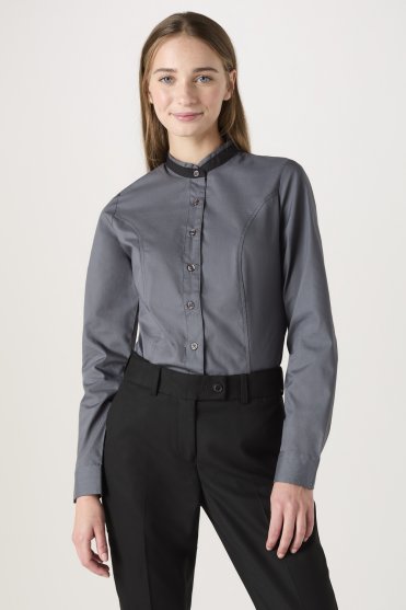 Simon Jersey Women's Grandad Collar Shirt, Grey