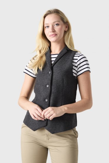 Simon Jersey Women's Herringbone Tweed Waistcoat, Grey