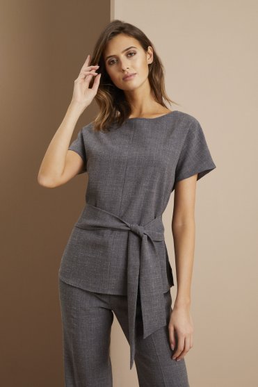 Simon Jersey Women's Linen Blend Tie Tunic, Charcoal