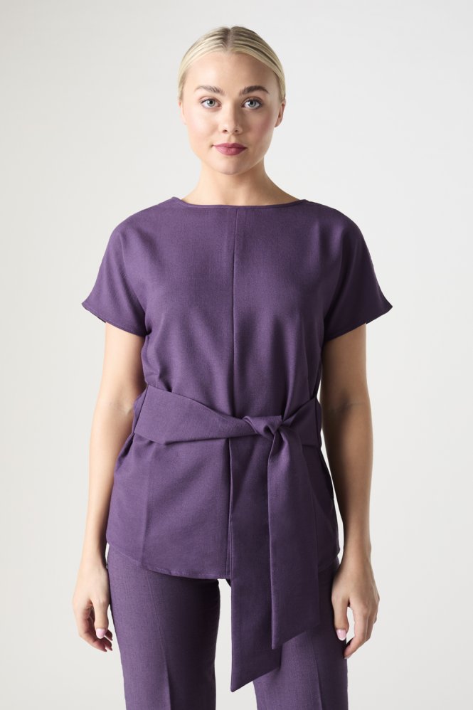 Simon Jersey Women's Linen Blend Tie Tunic, Plum