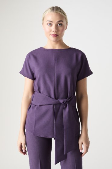 Simon Jersey Women's Linen Blend Tie Tunic, Plum