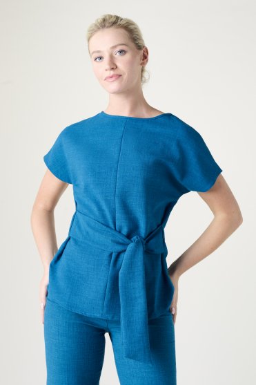 Simon Jersey Women's Linen Blend Tie Tunic, Teal