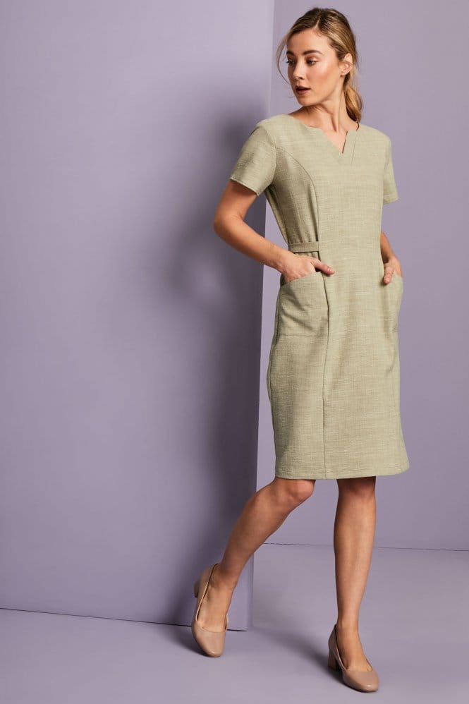 Simon Jersey Women's Linen Blend V-neck Dress Sage