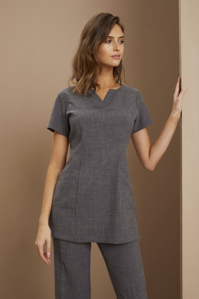 Simon Jersey Women's Linen blend V-Neck Tunic, Charcoal