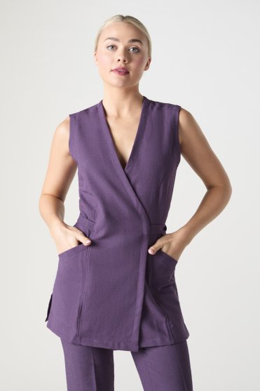 Simon Jersey Women's Linen Blend Wrap Tunic, Plum