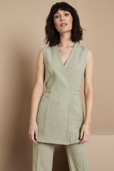 Simon Jersey Women's Linen Blend Wrap Tunic, Sage