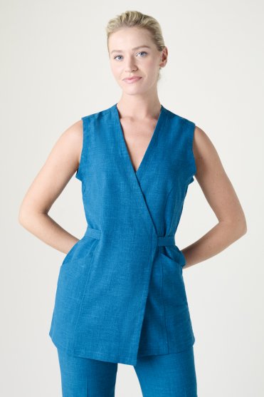 Simon Jersey Women's Linen Blend Wrap Tunic, Teal