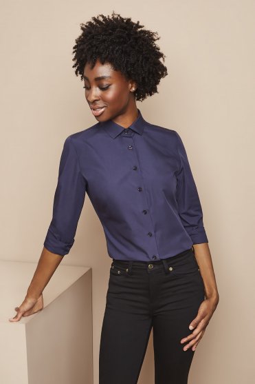Simon Jersey Women's Long Sleeve Fitted Shirt, Ink