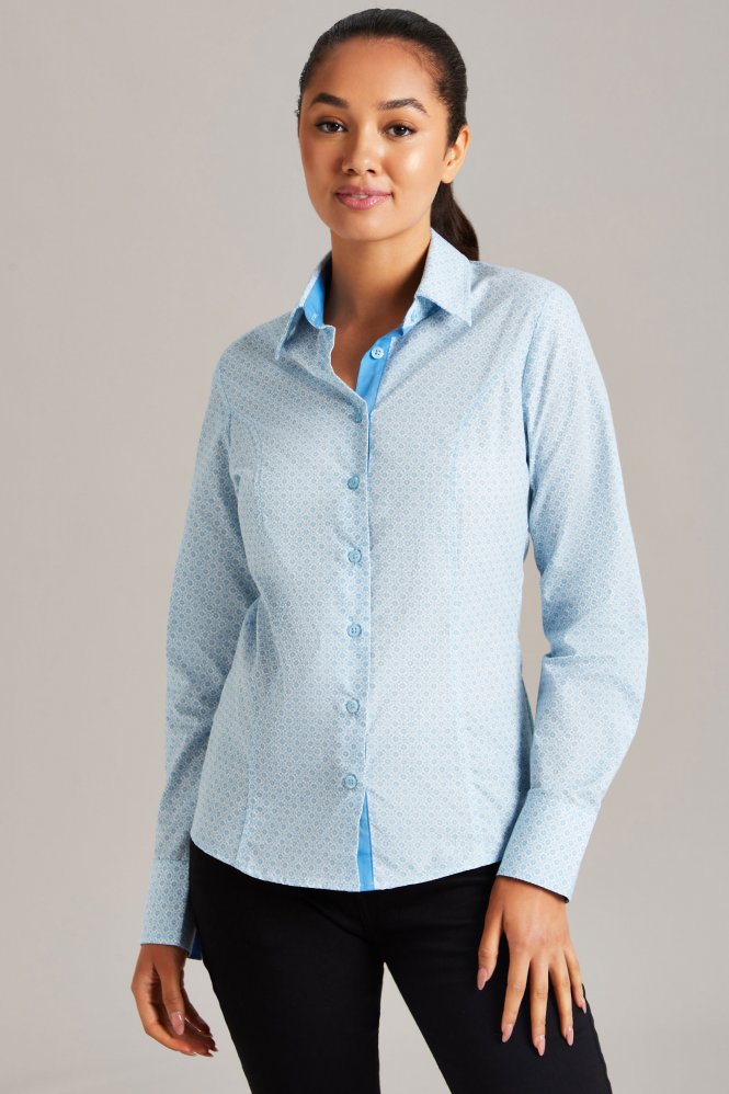 Simon Jersey Women's Patterned Shirt, Turquoise