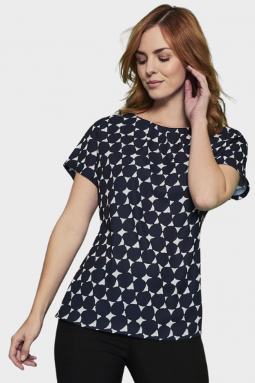 Simon Jersey Women's Pleat Neck Spot Print Blouse, Spot Print Navy
