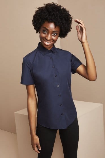 Simon Jersey Women's Short Sleeve Button Down Collar Shirt, Ink