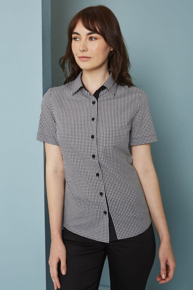 Simon Jersey Women's Short Sleeve Check Shirt, Black Check