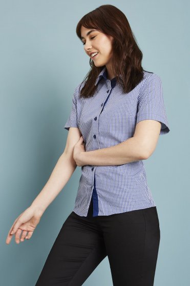 Simon Jersey Women's Short Sleeve Check Shirt, Blue Check