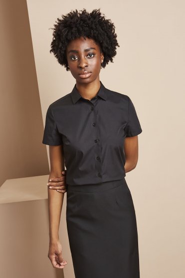 Simon Jersey Women's Short Sleeve Fitted Shirt, Black