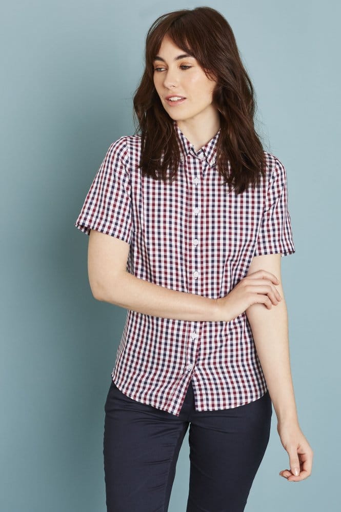 Simon Jersey Women's Short Sleeve Large Check Shirt, Red/Navy