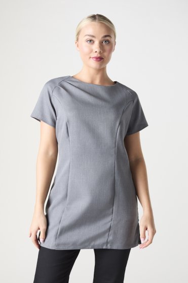 Simon Jersey Women's Slash Neck Tunic with Pockets, Grey